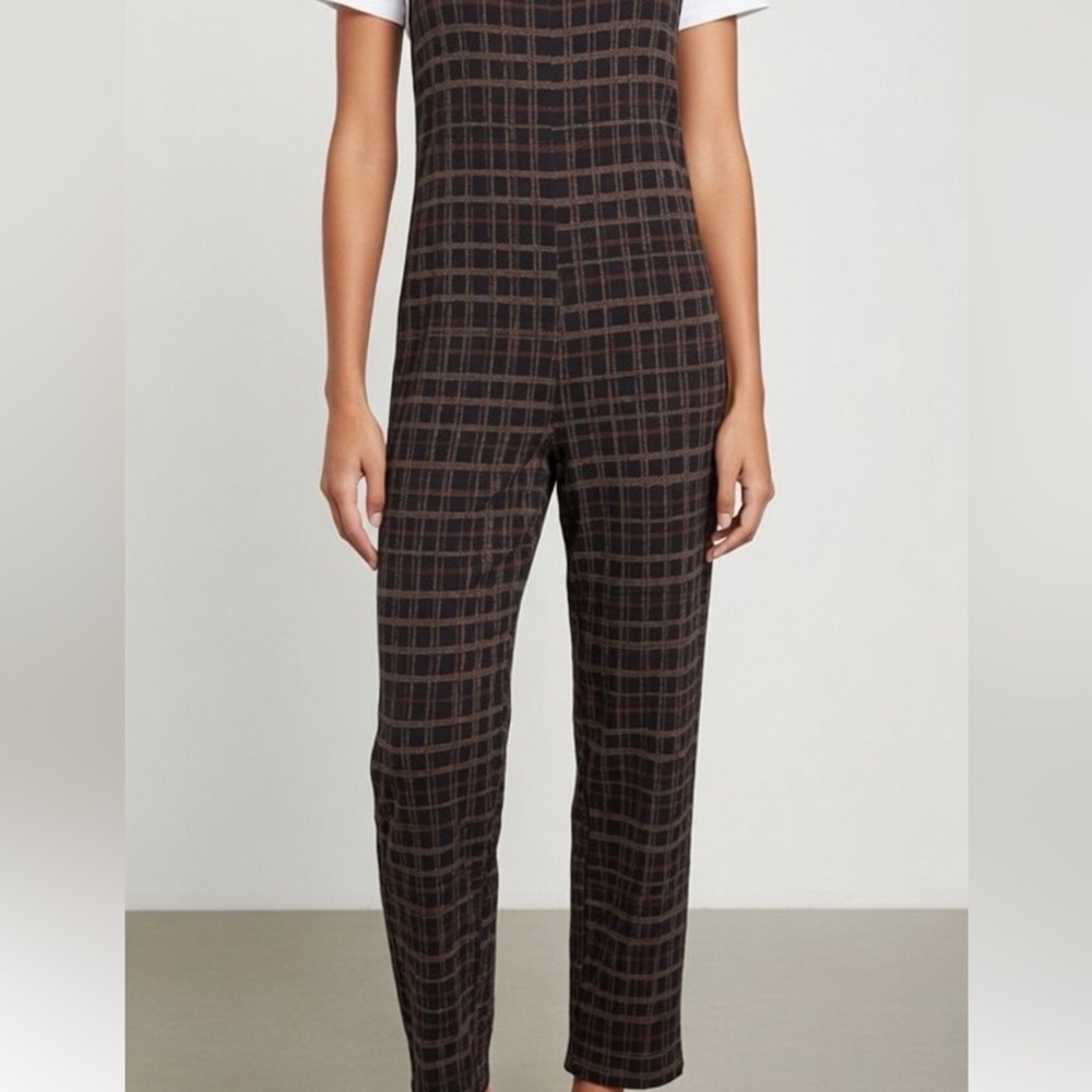Timing Plaid Jumpsuit - Brown and Black sz S